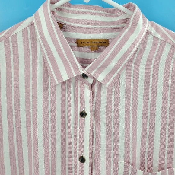 JACHS Girlfriend pink and white stripe button down top - Picture 3 of 16